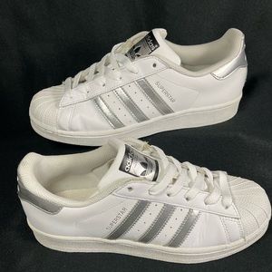 Adidas La Marque Aux 3 Womens Shoes 7 White & Sliver Bandes Superstar Sneaker